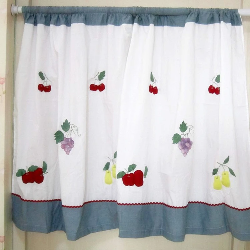 2PCS rustic fruit embroidered short kitchen curtain cafe curtain cotton small kitchen curtains window valances