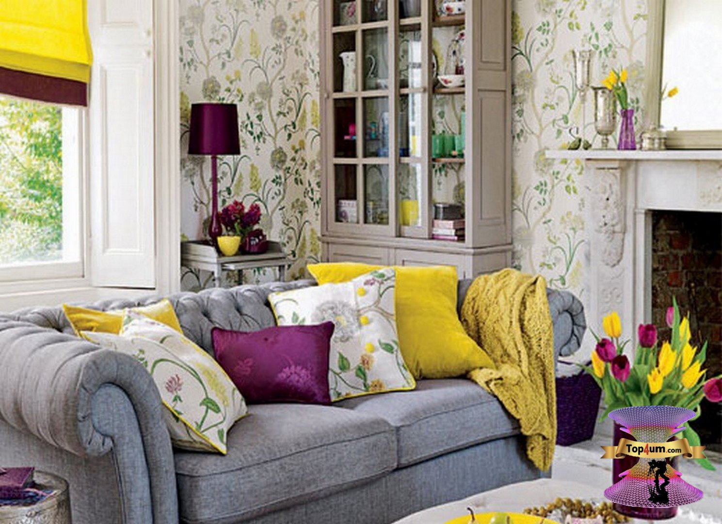 Стиль Прованс в интерьере с желтым диваном