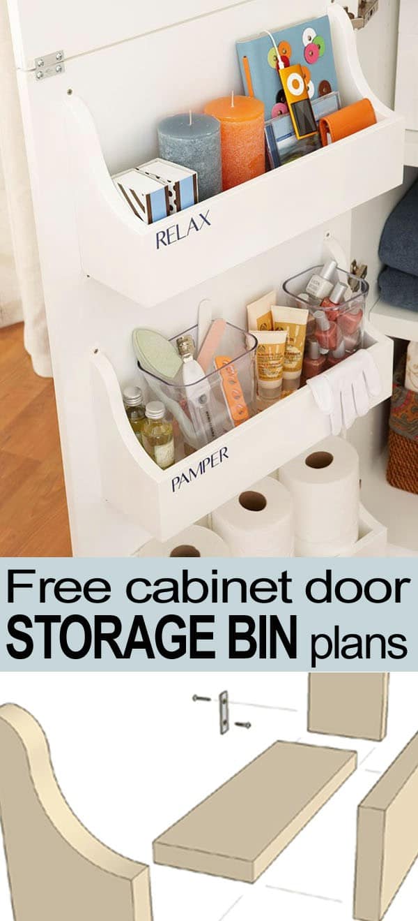 Free Cabinet Door Storage Bin Plan - 30 Brilliant Bathroom Organization and Storage DIY Solutions