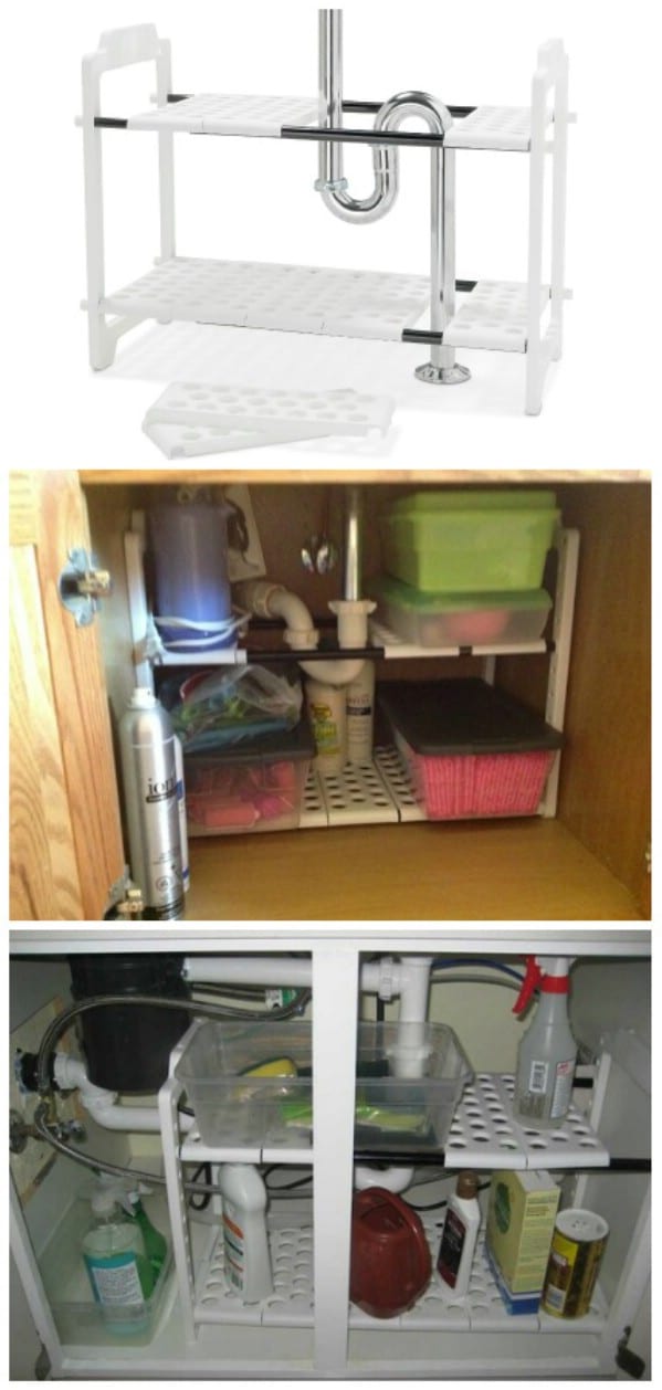 Expandable Under sink Shelf Organizer - 30 Brilliant Bathroom Organization and Storage DIY Solutions