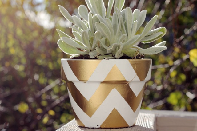 DIY Gold Chevron Terracota Planter