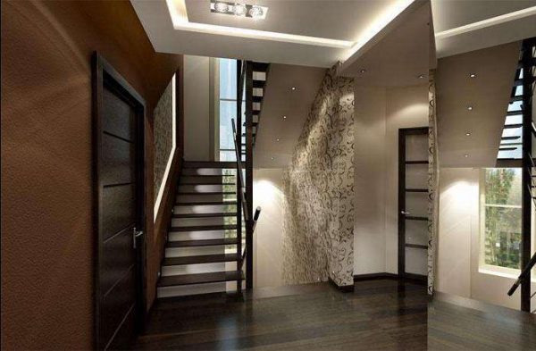 Дизайн прихожей частного дома с лестницей