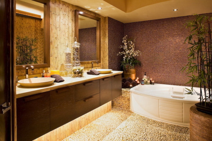 плитка и бамбук в ванной