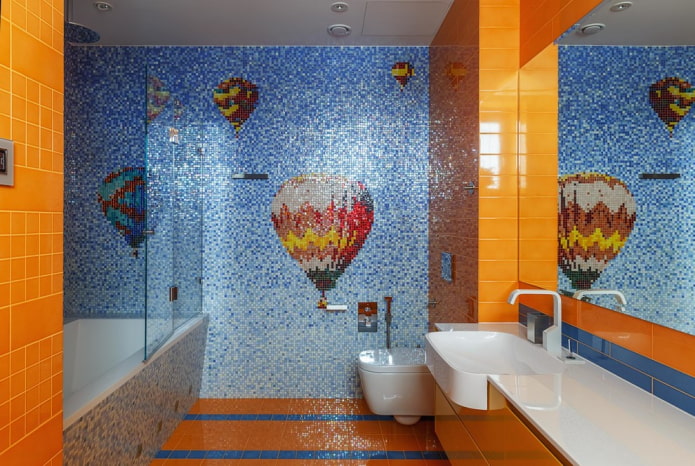 мозаика с рисунком в интерьере ванной
