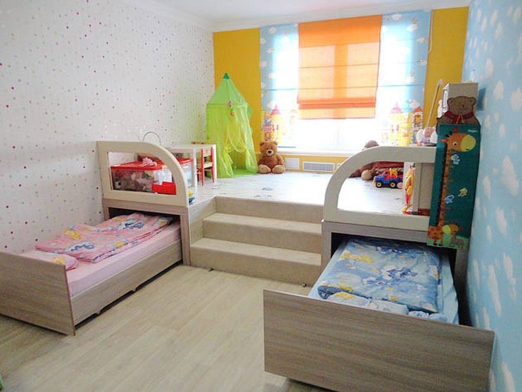 Дизайн детской комнаты для двух разнополых детей кровати-трансформеры