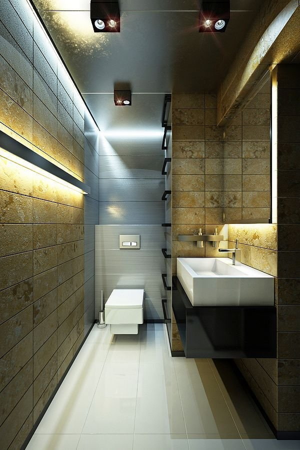 Подсветка потолка в туалете современного стиля