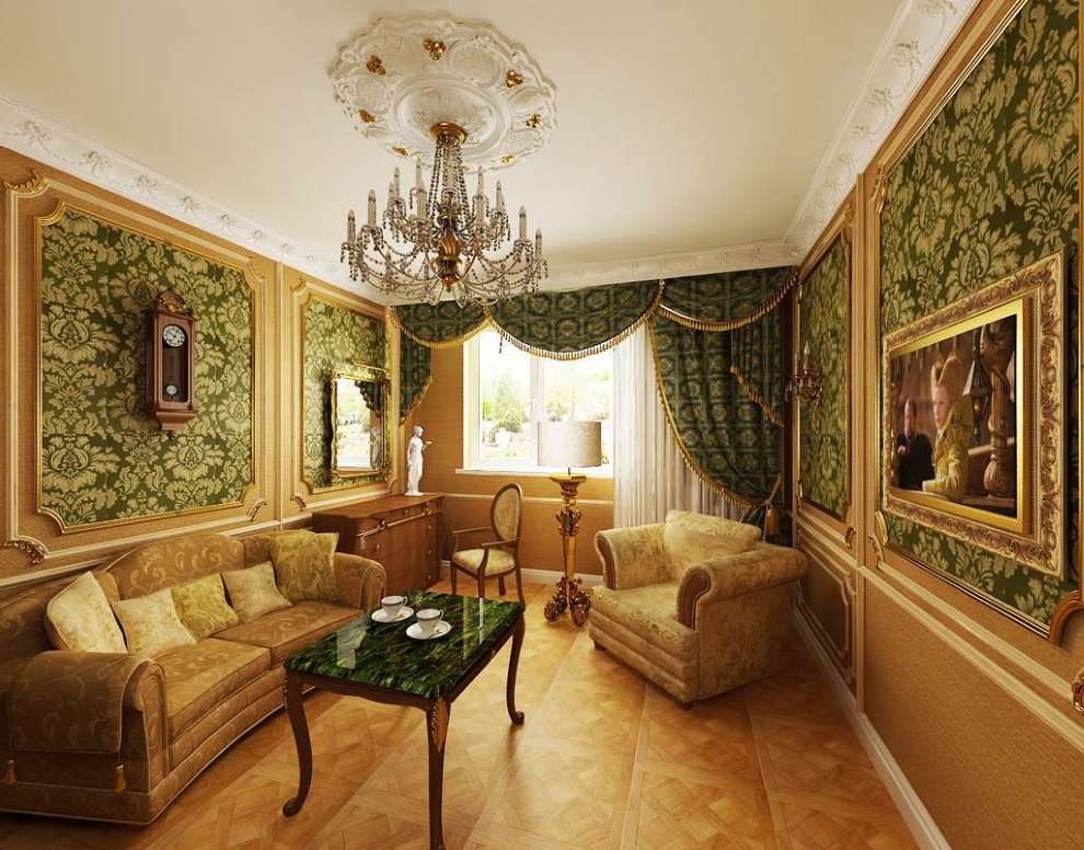 Небольшой зал в стиле барокко в двухкомнатной квартире