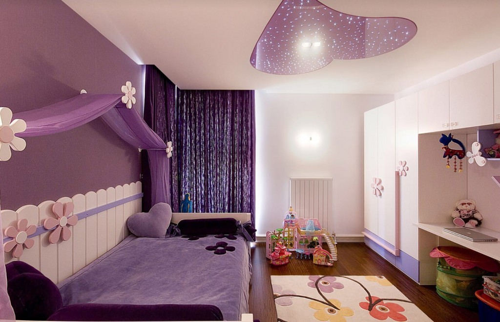 Фиолетовый цвет в интерьере комнаты для девочки