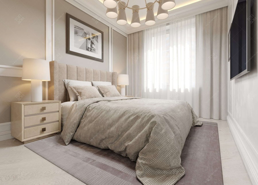 Интерьер современной спальни в пастельных тонах