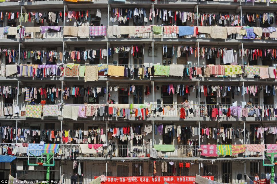 Drying out: The clothes all dry in the sun on the balconies