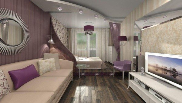 Стильный и удобный дизайн гостиной спальни 20 кв м.