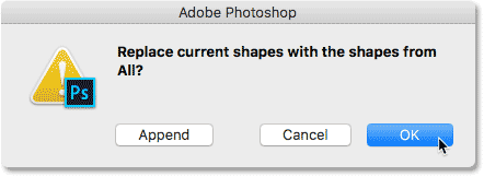 Clicking OK to replace the current shapes with the ones in Photoshop.