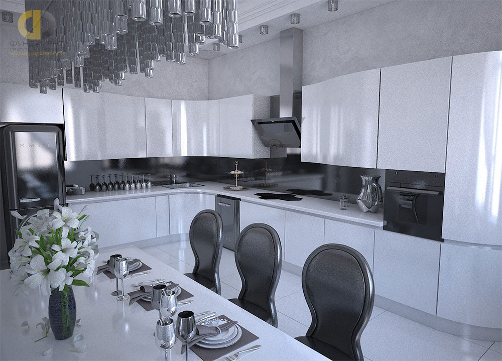 Интерьер кухни в серых тонах в современном стиле. Фото 2018 