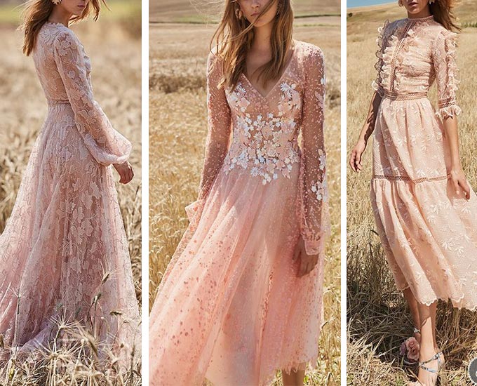 бежево-розовое платье