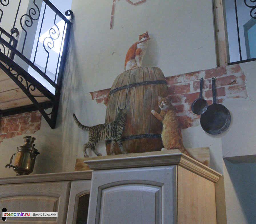 роспись стен на кухне с кошками