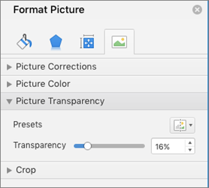 Adjust the color transparency in the Format Picture pane