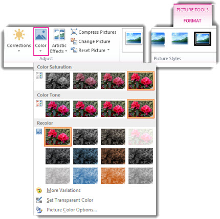Color button menu opened from Picture Tools Format tab