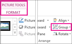 Group button found on the Picture Tools Format tab