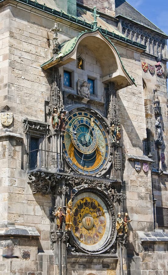 Astronomical clock on the wall of the Old Town Hall. Unique astronomical clock on the wall of the Old Town Hall in the center of Prague. Czech royalty free stock images