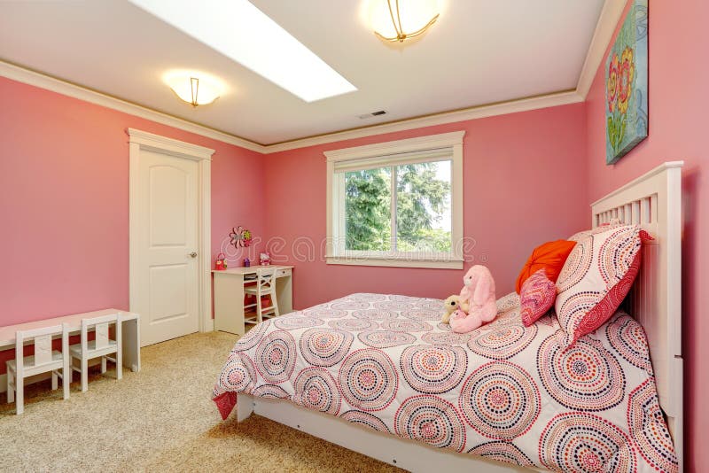Beautiful pink bedroom for girls stock photo