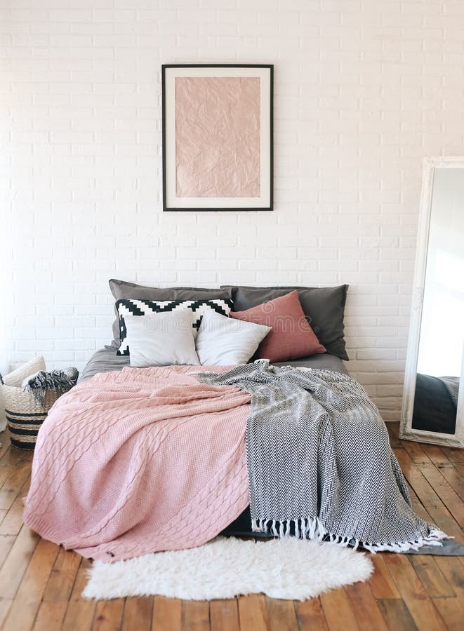 Bed in the interior stock image