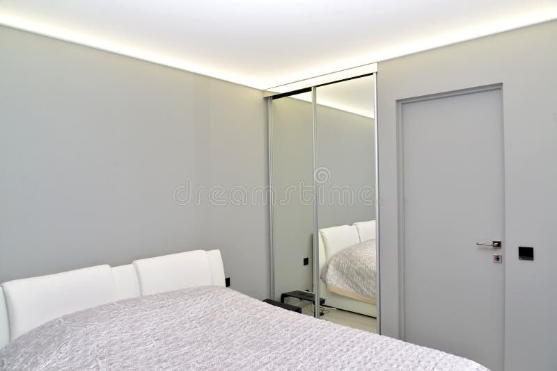 Bedroom interior in gray tones stock image