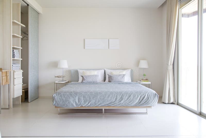 Bedroom in modern style stock photos