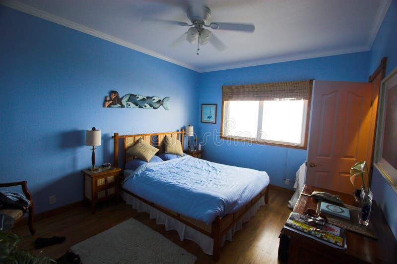 Blue bedroom. Blue painted bedroom in Hawaii