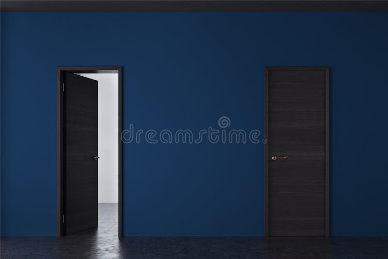 Blue room with empty and closed doors royalty free illustration