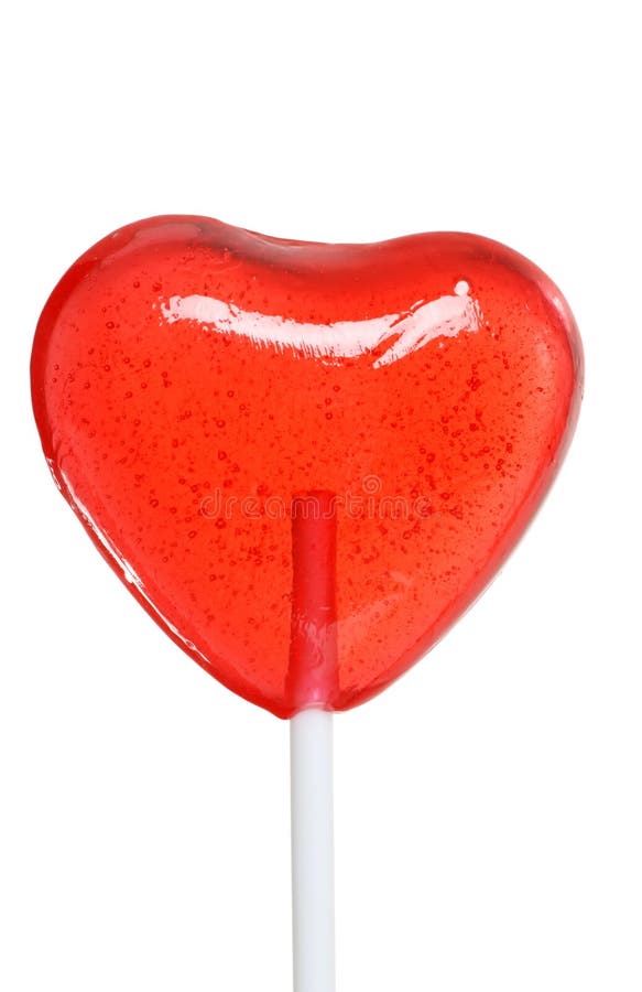 Closeup red heart candy lollipop royalty free stock photos