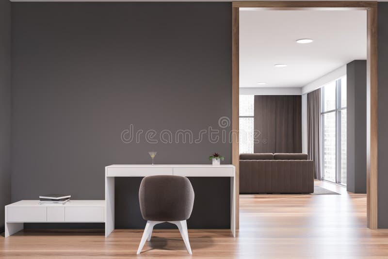Comfortable gray home office interior vector illustration