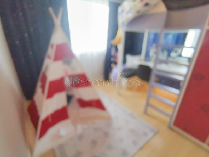 Concept of Blurred: Home interior decoration in children`s bedroom, background used for display, wallpaper and business, interior stock images