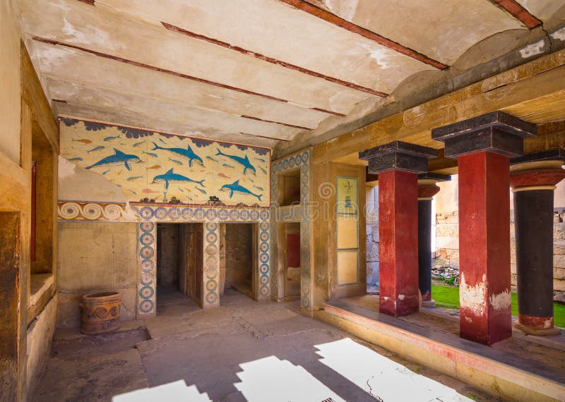 Copies of fresco in a hall at the palace of Knossos, famous ancient city in Crete. royalty free stock images