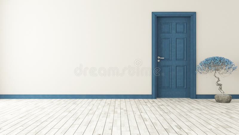 Dark blue door with wall stock illustration