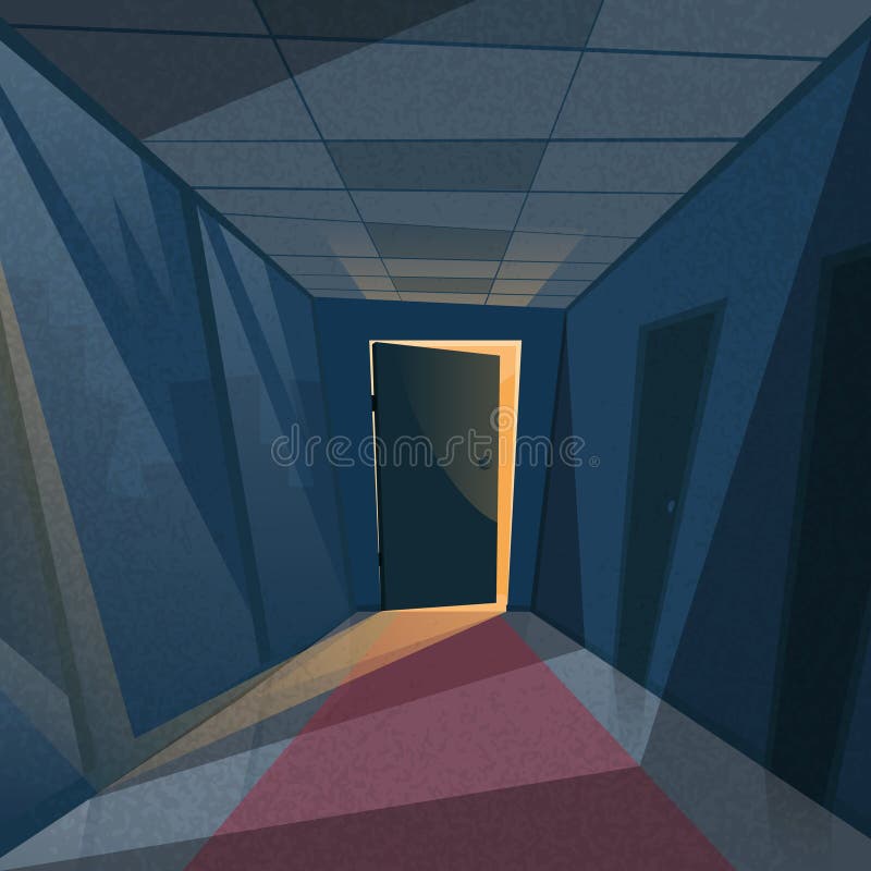 Dark Office Room Light From Doors Corridor Hallway stock illustration