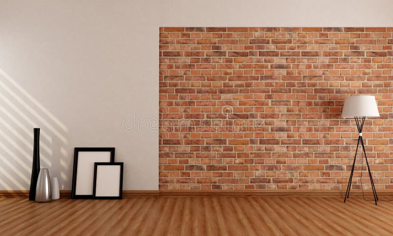 Empty room with brick wall vector illustration