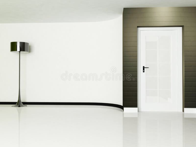 An empty room. Empty room with a door and a lamp, minimalism vector illustration
