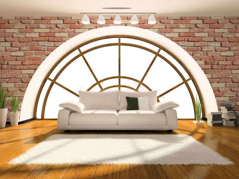 Home interior 3D rendering. Interior of attic 3D rendering. You can add different background behind the window vector illustration