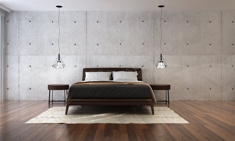 The interior design of modern bedroom and concrete wall background royalty free stock photography