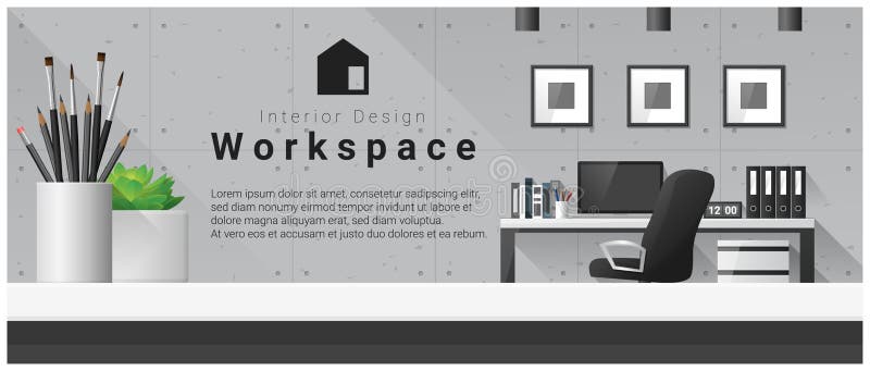 Interior design with table top and Modern office workplace background vector illustration