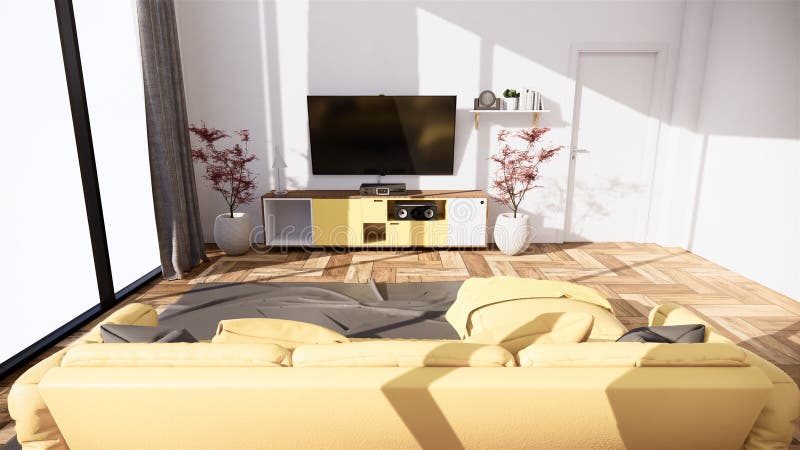 Room interior - Interior scene mock up with yellow sofa and decoration on room minimalism. 3D rendering. Interior scene mock up with yellow sofa and decoration vector illustration