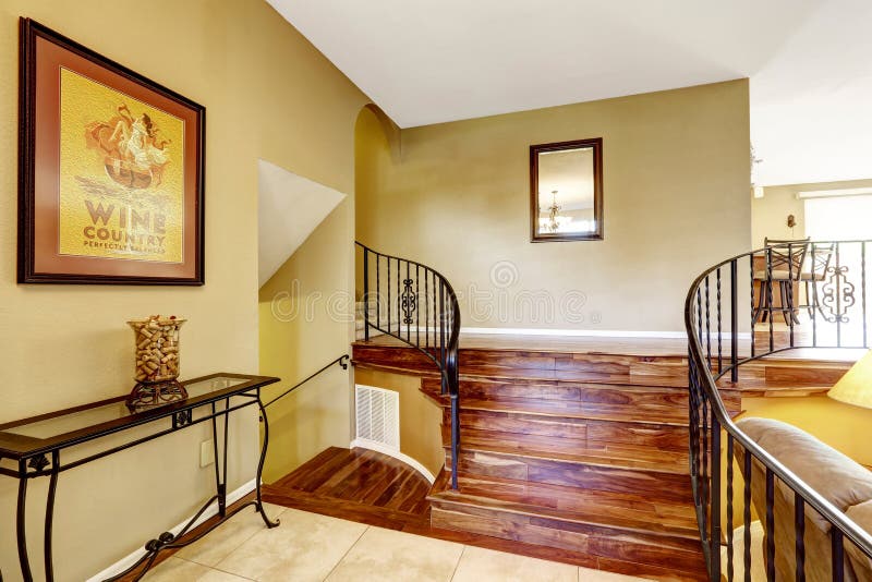 Large bright hallway interior design. Nice basement staircase royalty free stock photography