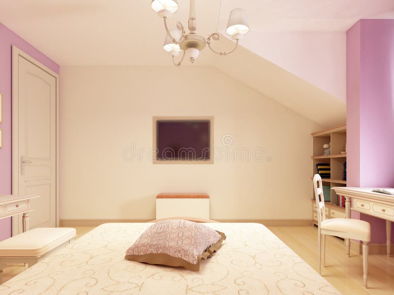 Light children`s room in a classical style for a girl stock illustration