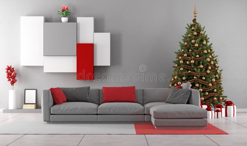 Living room with christmas tree royalty free illustration