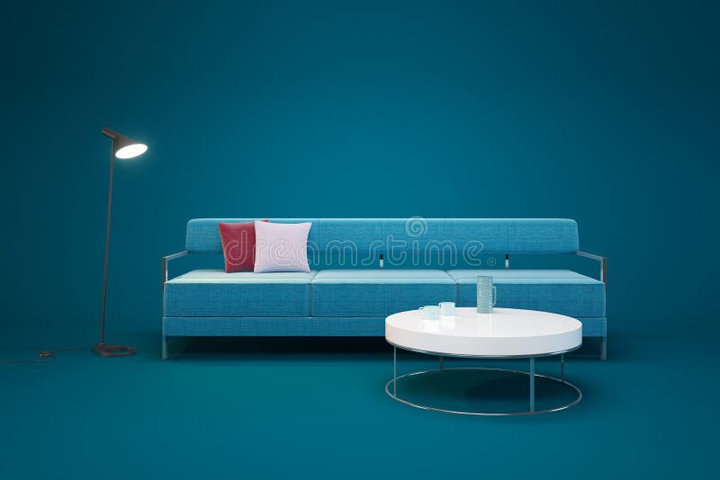 Living-room interior in minimalism style. 3d render stock illustration