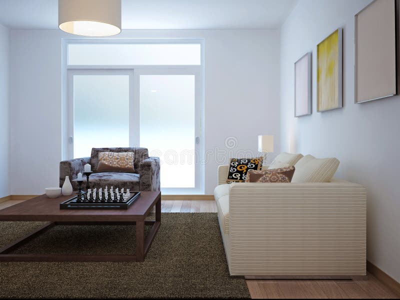 Living room minimalism style. 3d render stock illustration