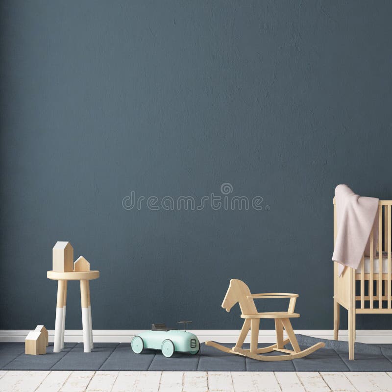 Mock up poster in the children`s room. Children`s room in Scandinavian style. 3d illustration. royalty free illustration