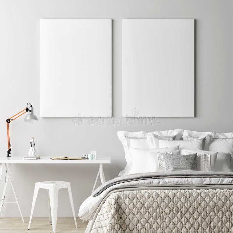 Mock up poster, living room modern minimalism design. 3d render, 3d illustration royalty free illustration