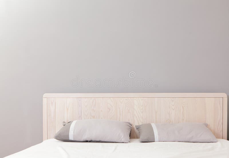 Modern double bedroom. With gray wall, great for copy space stock photography