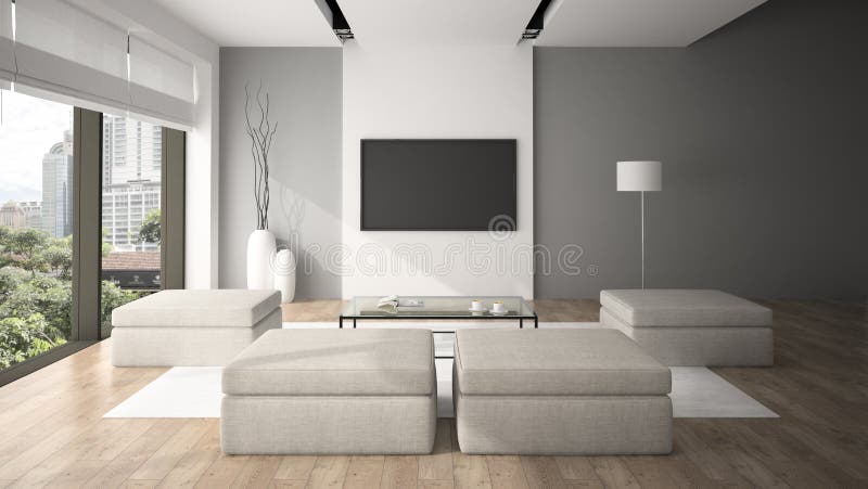 Modern interior in minimalism style 3D rendering royalty free illustration